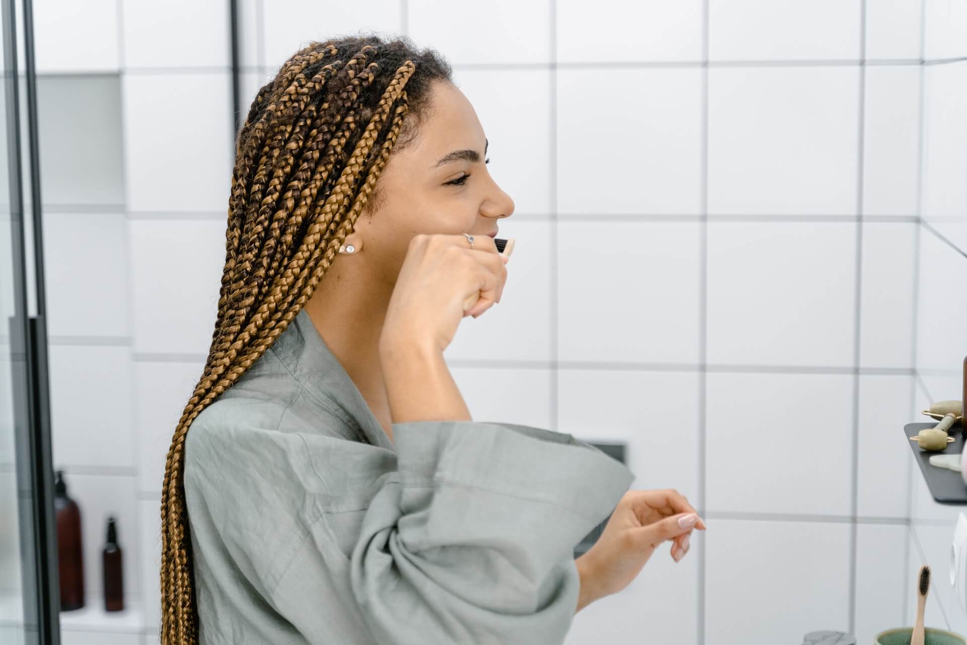 woman brushing teeth